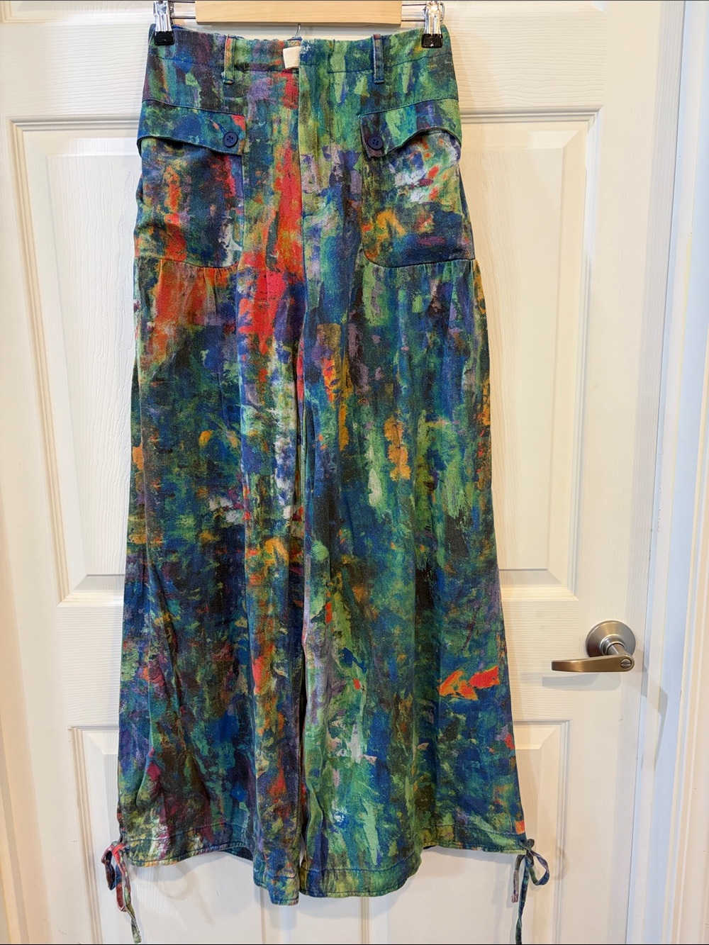 NWT DAVI & DANI Abstract Printed Denim Wide Adjustable Balloon Bottom Pants